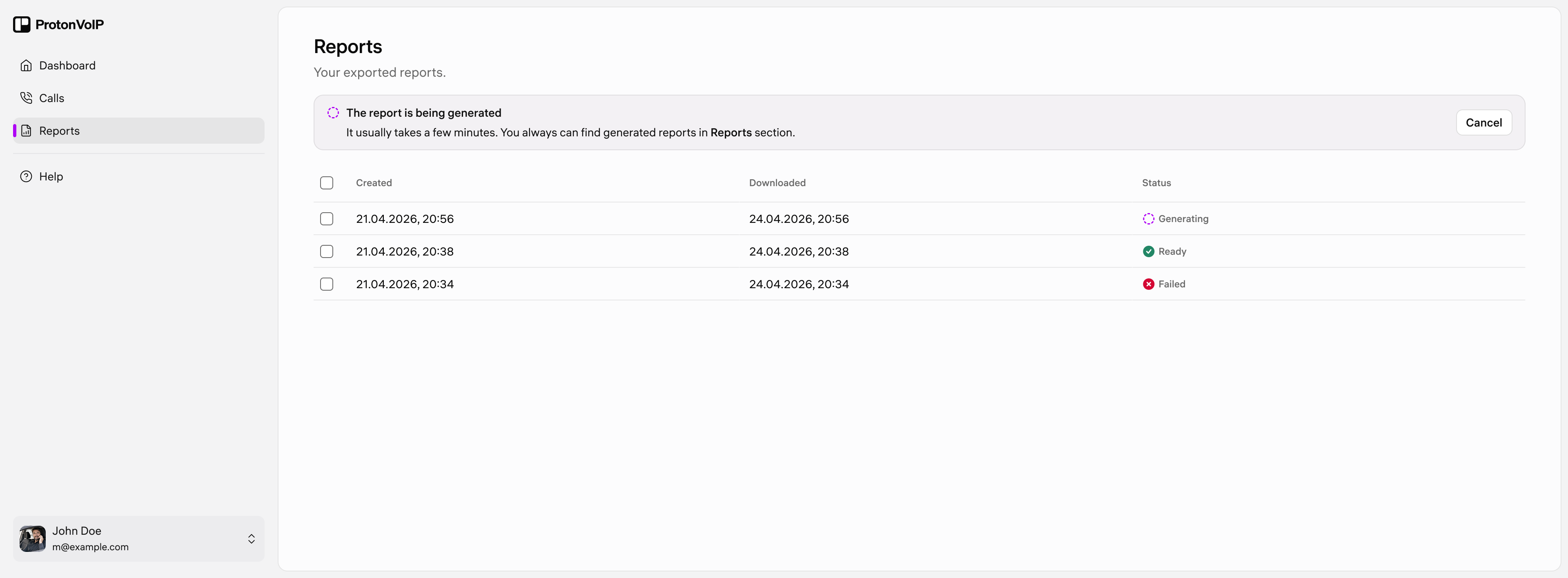 Call reports in a light theme